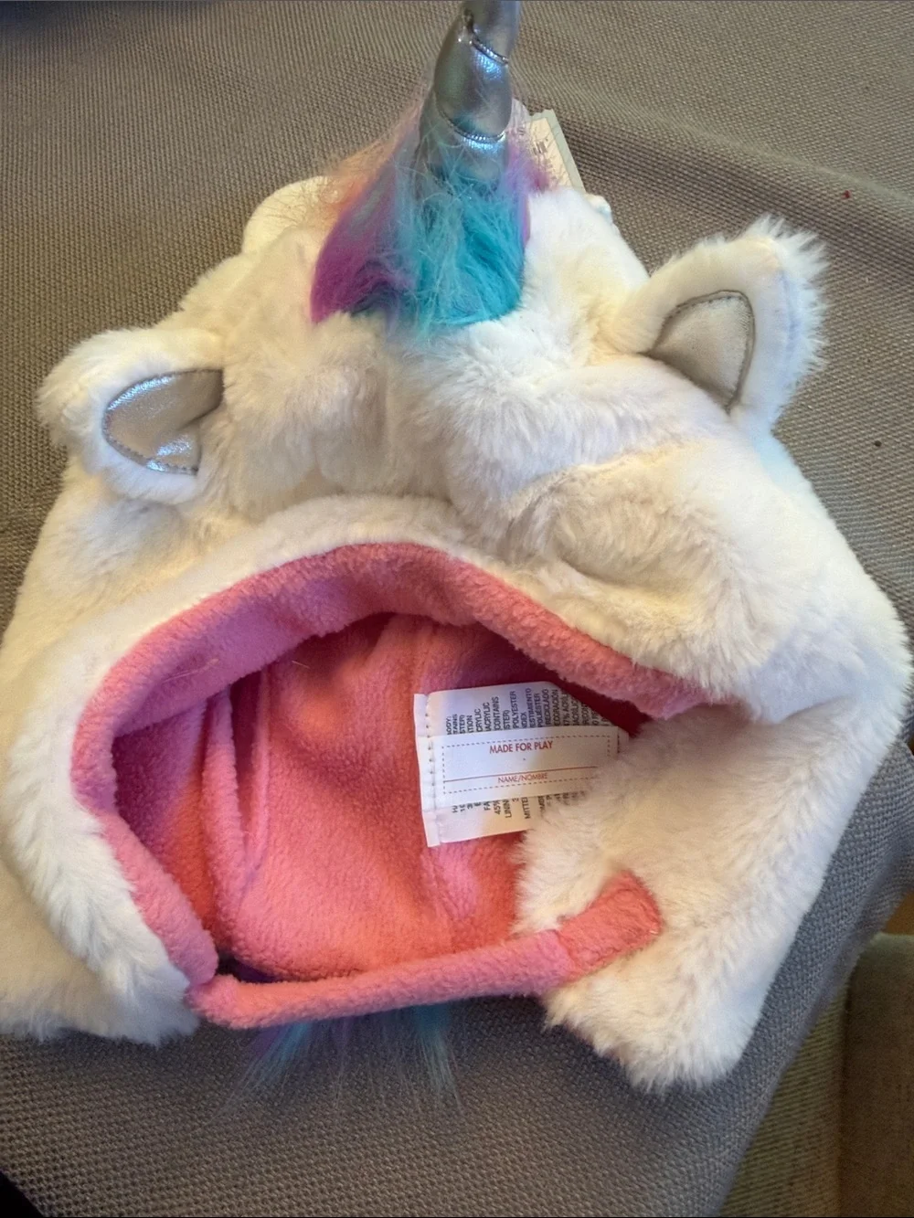 Cat & Jack Plush Unicorn Hooded Kids Accessory - White with Rainbow Mane